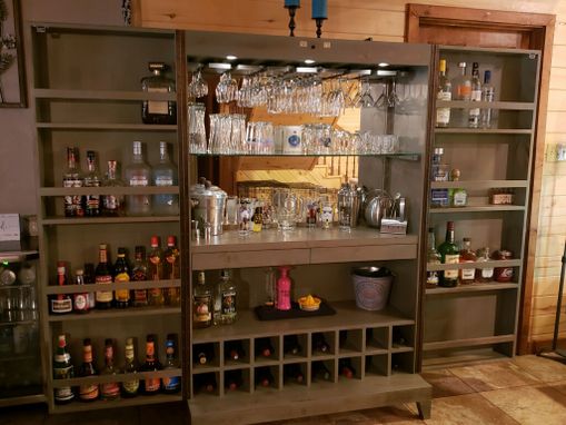 Custom Made Rustic Knotty Pine Liquor Wine Cabinet Hutch Armoire