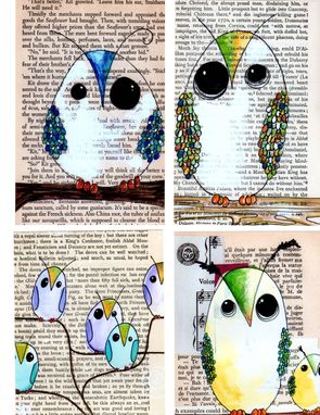 Custom Made Owl Art - Sale - Oops- Owl Prints: -4x6 Size- 4 Prints Of A Variety Of Owls In Many Colors