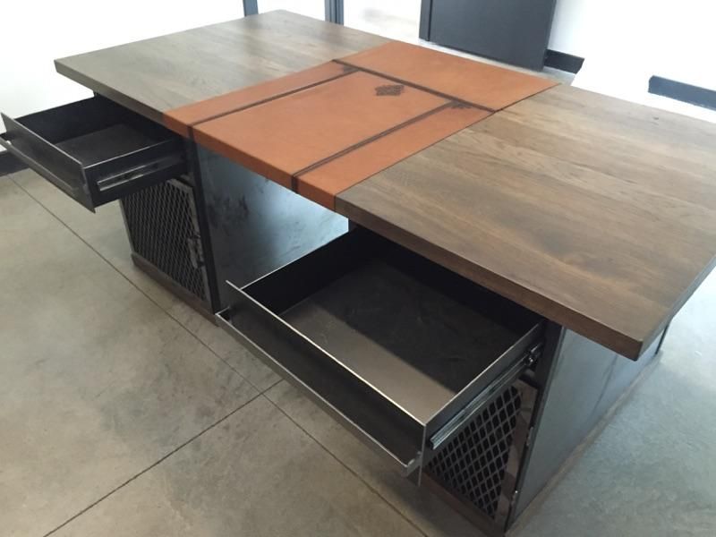 Handmade Modern Industrial Desk With Custom Leather Signature Pad