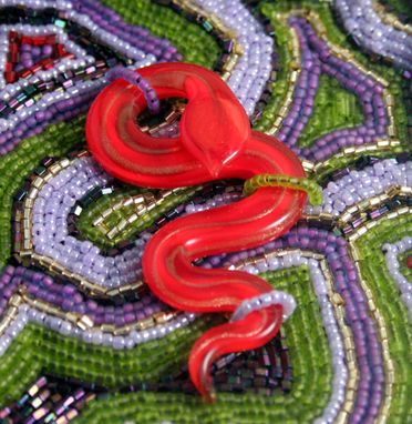 Custom Made Beadwork Painting With Red Glass Snake