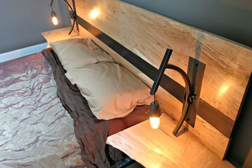 Custom Made Spalted Maple And Steel Head Board With Handmade Lights