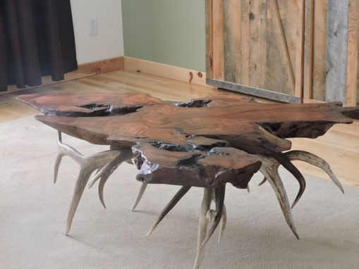 Custom Made Old Growth, Live Edge Burled Redwood Coffee Table.