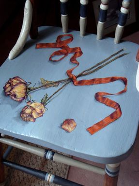 Custom Made Hand Painted Vintage Chair With Ribbon And Roses