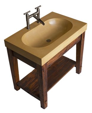 Custom Made Bathroom Vanity With Wormy Chestnut Base And Integral Concrete Sink