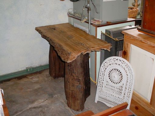 Custom Made Pair Of Sinker Cypress Desk & Document Organization Table, Tree Truck Pedestals