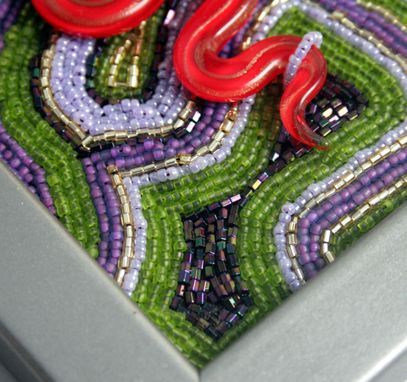 Custom Made Beadwork Painting With Red Glass Snake