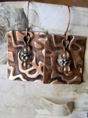 Custom Made Copper Embossed Open Square Earrings