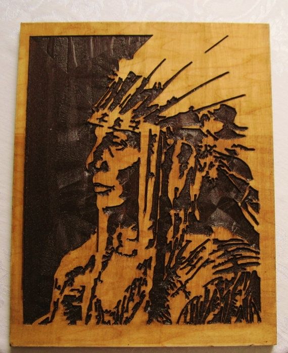 Custom Made Handmade Carved Wood Native American Indian Art - Wall ...