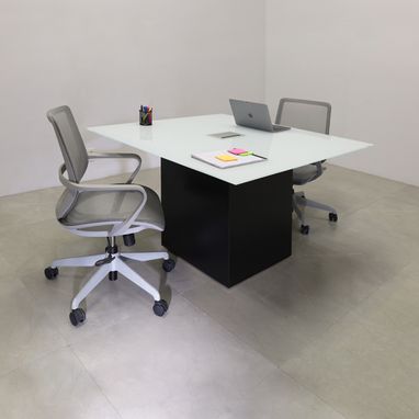 Custom Made Square Shape Custom Conference Table, Tempered Glass Top - Omaha Meeting Table