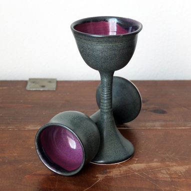 Custom Made 2 Iron Purple Wine Glasses Goblets Chalices Wheel Thrown Stoneware Ceramic Pottery By Gemfox Sra Usa