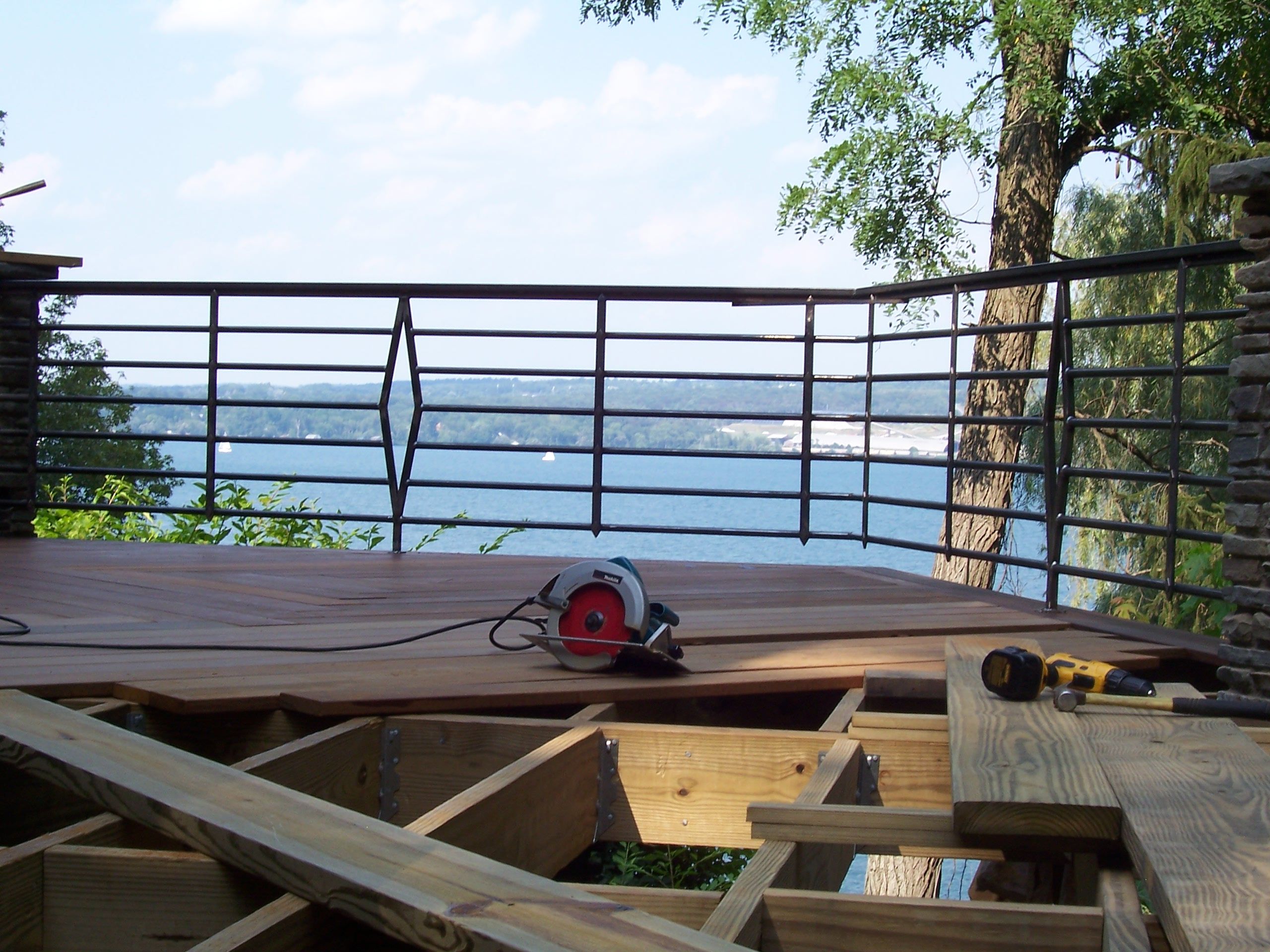 Hand Crafted Redwood Deck Railings, Lake House by KV Weld Art