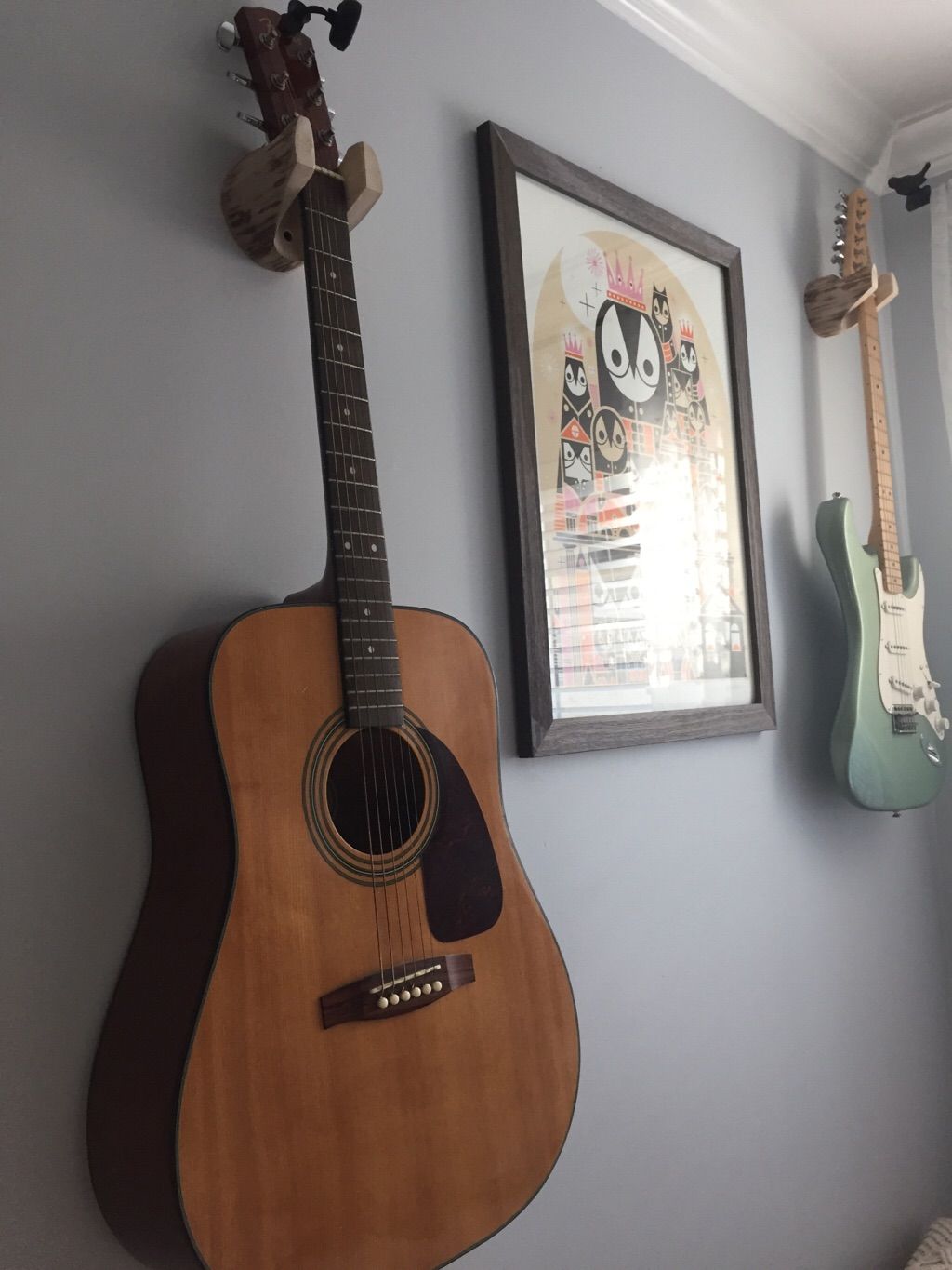 Buy Hand Made Guitar Wall Hanger, Unique Wood Log Instrument Stand Display, made to order from