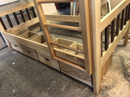 Custom Made Ash And Walnut Bunk Bed With Storage