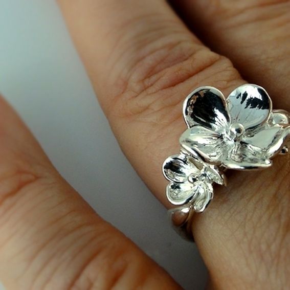 Custom Forget-Me-Not Small Sterling Silver Floral Ring by Dawn Vertrees ...