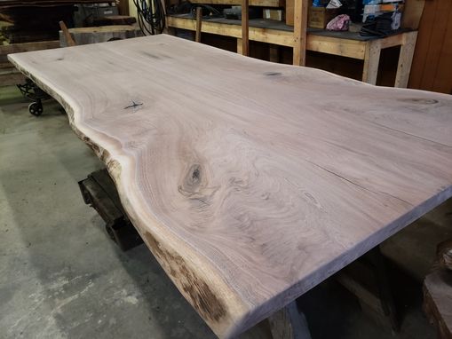 Custom Made Black Walnut Slab Table And Benches