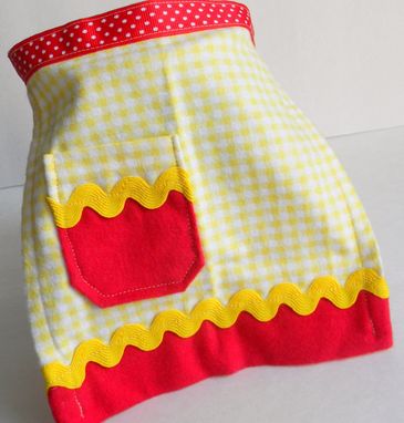 Custom Made Red, Yellow, And White Checkered Doll Apron "Strawberry Shortcake''