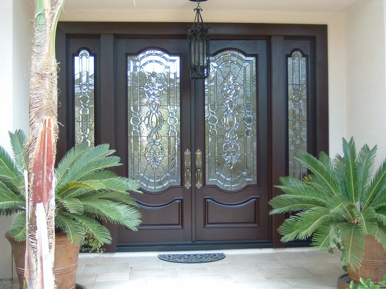 Handmade 8' X 7' Mahogany Door And Sidelights With Custom Architectural