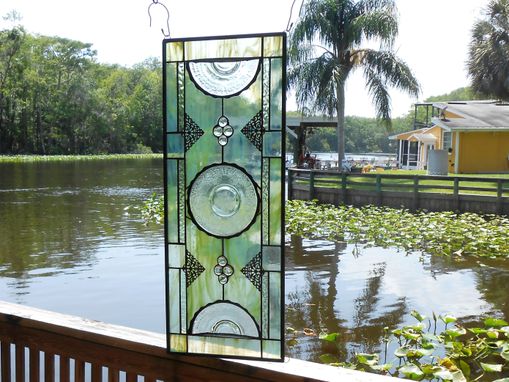 Custom Made Antique Stained Glass Transom Window, Vintage Window Valance, Recycled Glass