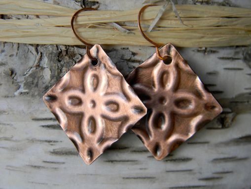 Custom Made Copper Embossed Square Earrings