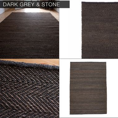 Custom Made Hand Woven Herringbone Hemp Rug- Dark Grey & Stone