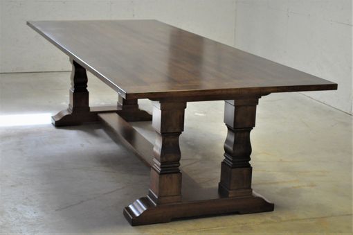 Custom Made Farmhouse Trestle Table With Breadboard Top