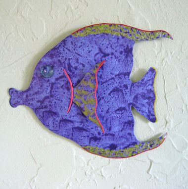 Custom Made Handmade Upcycled Metal Tropical Fish Wall Art Sculpture In Purple