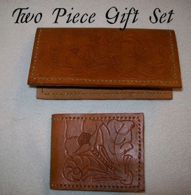 Custom Made Leather Gift Set With Wallet And Checkbook Cover