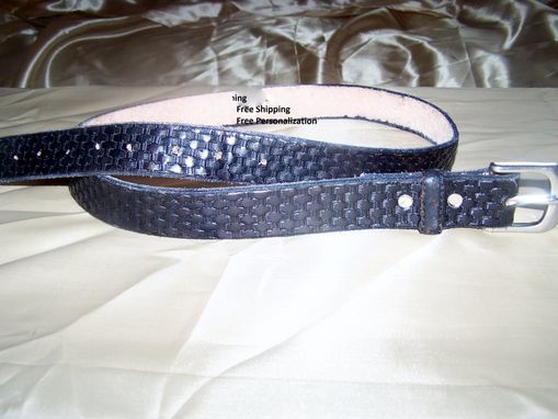 Custom Made Hand Stamped Leather Belt. 1-1/4" With Basketweave Design