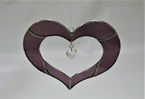 Custom Made Stained Glass Heart Sun Catcher With Swarovsky Crystal- Purple