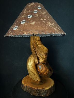 Custom Made Rustic Handmade Juniper Table Lamp With Turquoise Inlay