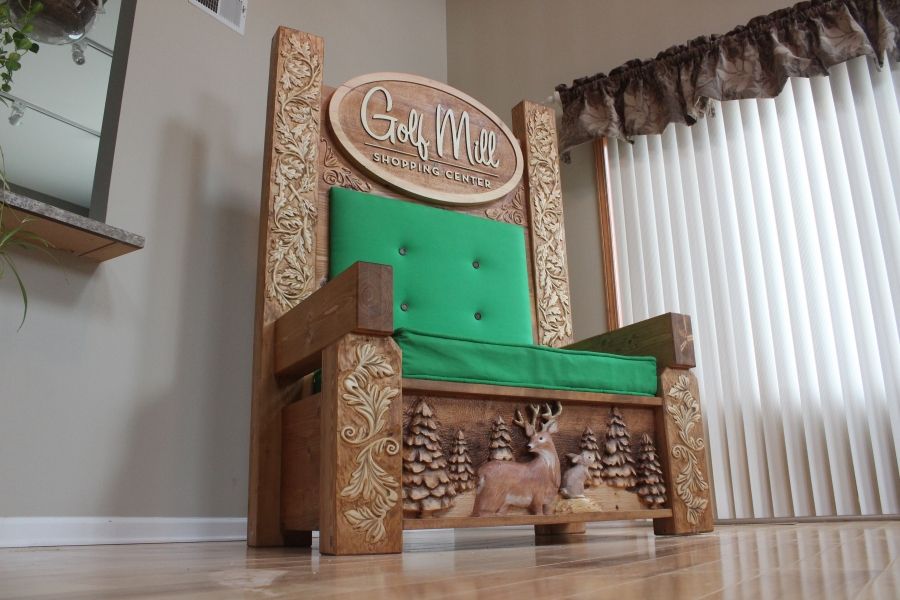 Handmade Custom Carved Santa Chair, Custom Wood Santa Chair by Lazy