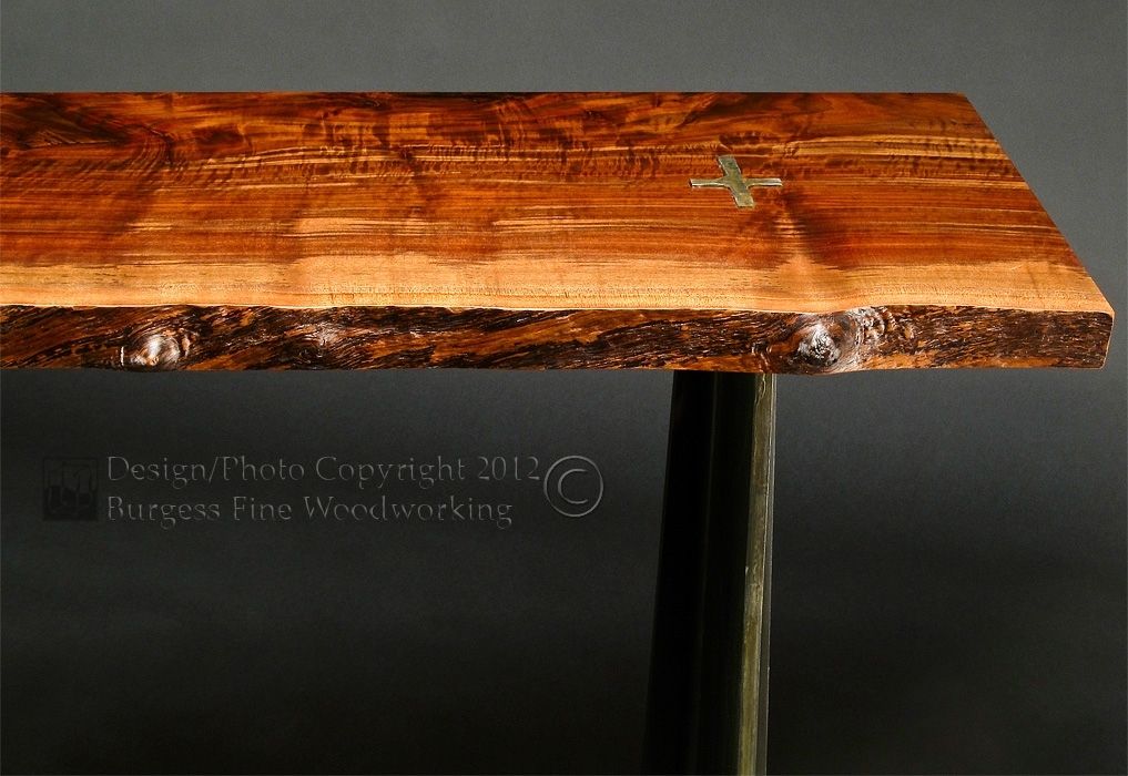 Hand Crafted ClaroWalnut Sofa Table With Steel Legs by Burgess Fine