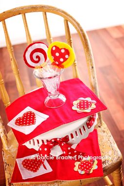 Custom Made Two Pink, Red, And Yellow Felt Lollipops "Strawberry Shortcake''