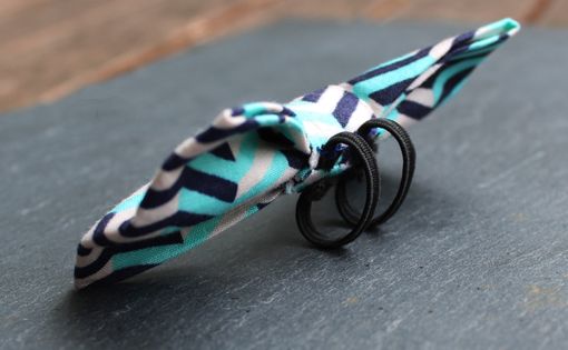 Custom Made Removable Bow Tie- Blue & Cream Chevron Print
