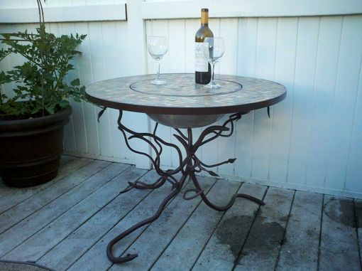 Custom Made Forged Let, Slate Tile Table Fire Pit.