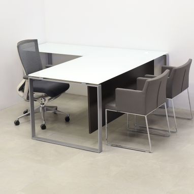 Custom Made Custom Executive Office Desk L-Shape, Tempered Glass Top - Aspen L-Shape Desk