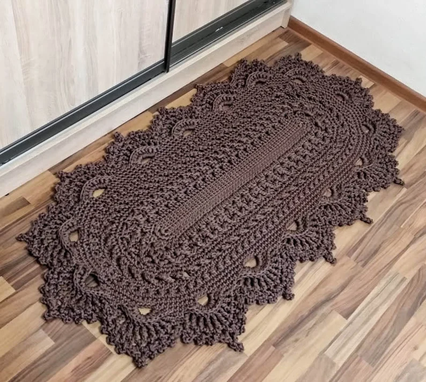 Custom Made Oval Crocheted Rug, Textured Cozy Carpet, Crochet Bedside Mat