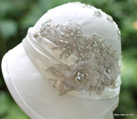 Custom Made Vintage 1920'S Hat Elaborate Lace Rhinestone Beaded Wedding