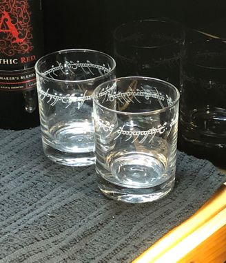 Custom Made Elvish Glasses | Rings Themed Wedding | Wedding Rocks Glasses | Bourbon Glasses
