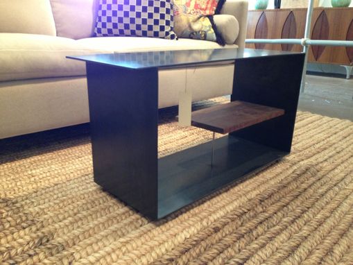 Custom Made Szk Metals 'Siv2' Modern Metal Coffee Table Console W/ Wood Shelf