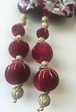 Custom Made Burgundy Velvet Balls ,Hand Embroidery With Gold Beads .Could Be Hanged In Thread Too