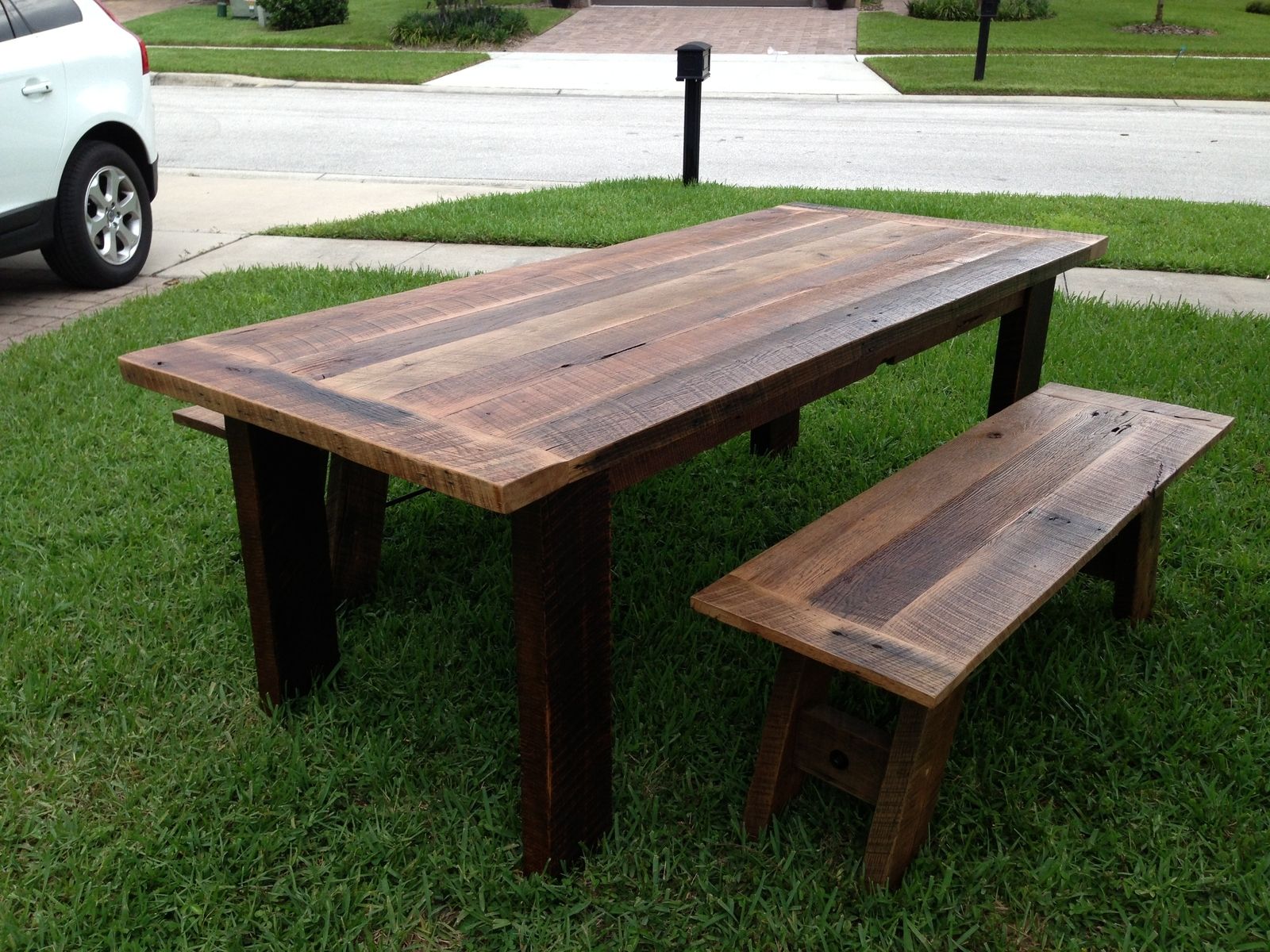 Hand Crafted Reclaimed Oak Dining Table With Matching Benches by Fama ...