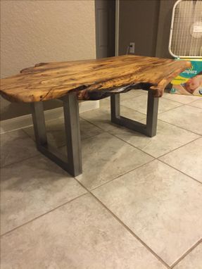 Custom Made Coffee Table,Live Edge,Natural Wood,Woodworking,Steel Frame,Pecan Wood