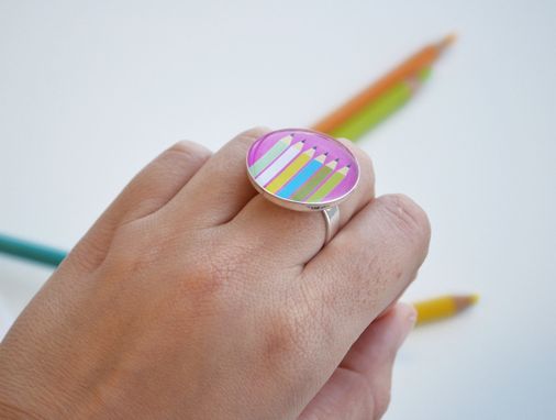 Custom Made Drawing Pencil Ring - Adjustable Pink Ring- Funky Jewelry