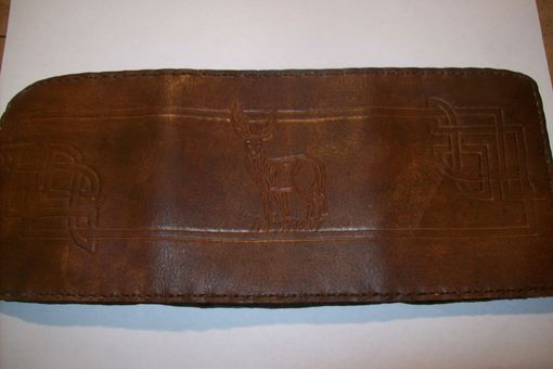 Custom Made Custom Leather Trifold Wallet With Corner Celtic Design In Bison Brown