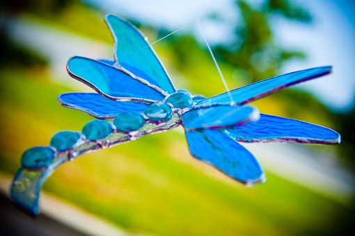 Custom Made Stained Glass Hovering Dragonfly