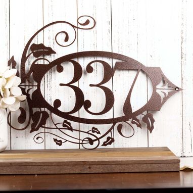 Custom Made Metal Address Plaque, House Numbers, Outdoor Address Sign With Vines, Fleur De Lis