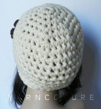 Custom Made The Chunky Cloche/Beanie/Crochet Hat W/ Crochet Puff Flower,Cream,Spring,Summer,Fall,Winter Fashion