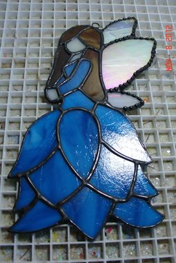 Custom Made Stained Glass Fairy / Angels With Flower Dress In Cobalt Blue With Blown Hair