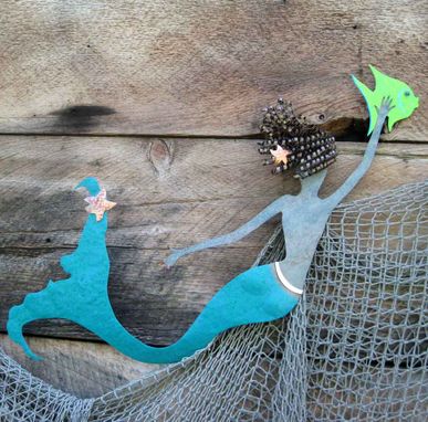 Custom Made Mermaid Wall Art Sculpture Ocean Decor - Flora - Upcycled Handmade Metal Wall Sculpture Bath